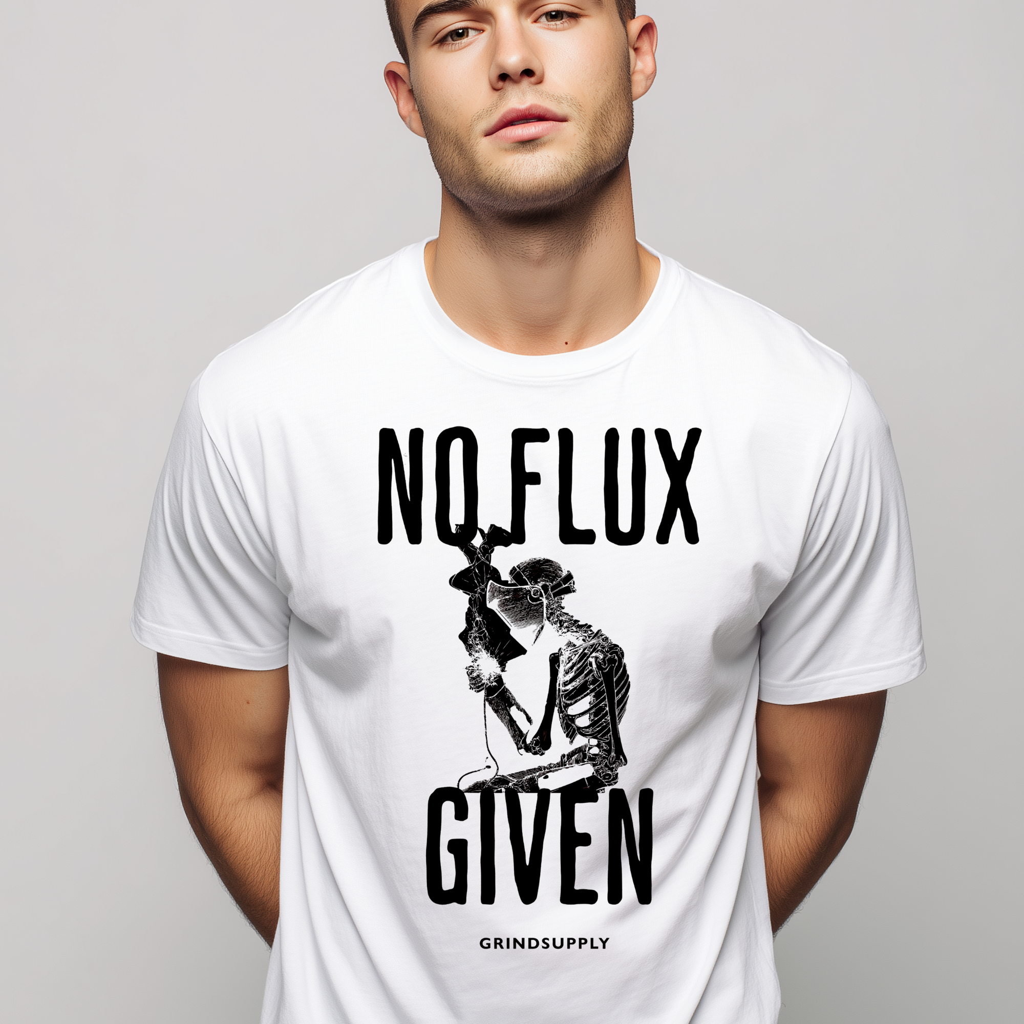 No Flux Given Graphic T-Shirt — Edgy Vintage Skeleton Design