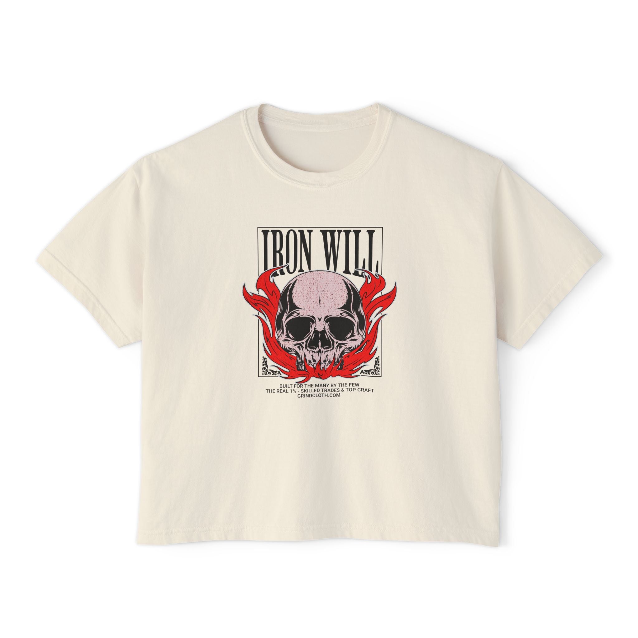 Iron Will Skull Tee — Women's Boxy Graphic T-Shirt