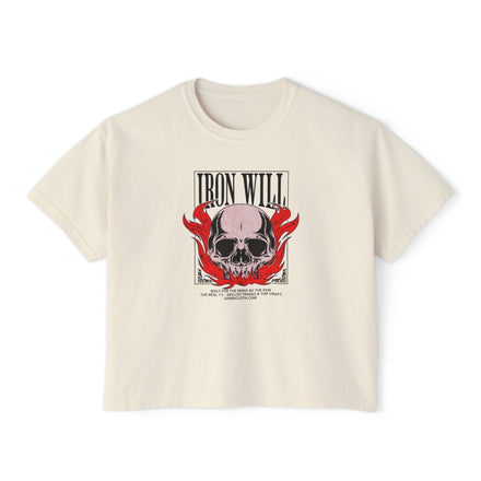 Iron Will Skull Tee — Women's Boxy Graphic T-Shirt